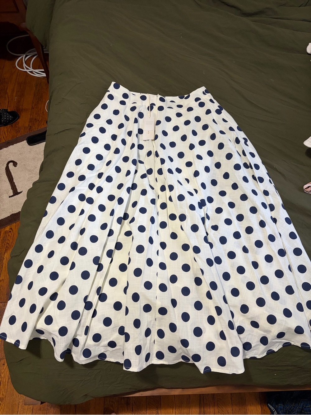 Altar'd State White Midi Skirt with Navy Polka Dots